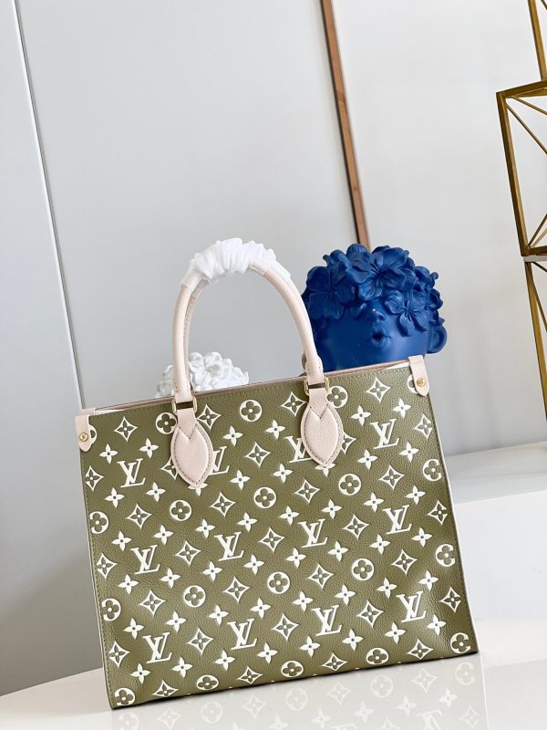 LV Onthego MM Monogram Empreinte Khaki Green For Women, Tote Bags 35cm LV M46060