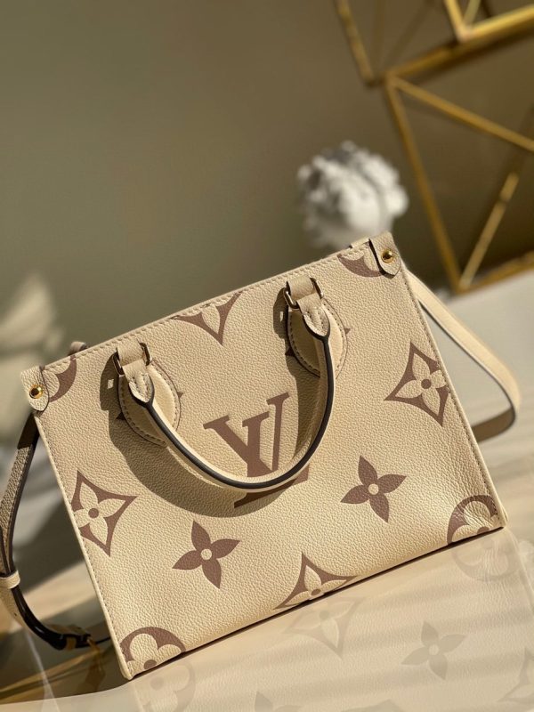 LV Onthego PM Monogram Empreinte Tourterelle Grey/Beige For Women, Shoulder And Crossbody Bags 9.8in/25cm LV M45654