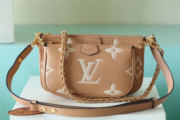 LV Multi Pochette Accessoires Monogram Empreinte Arizona Beige / Cream For Women, Shoulder And Crossbody Bags 9.8in/25cm LV M45983