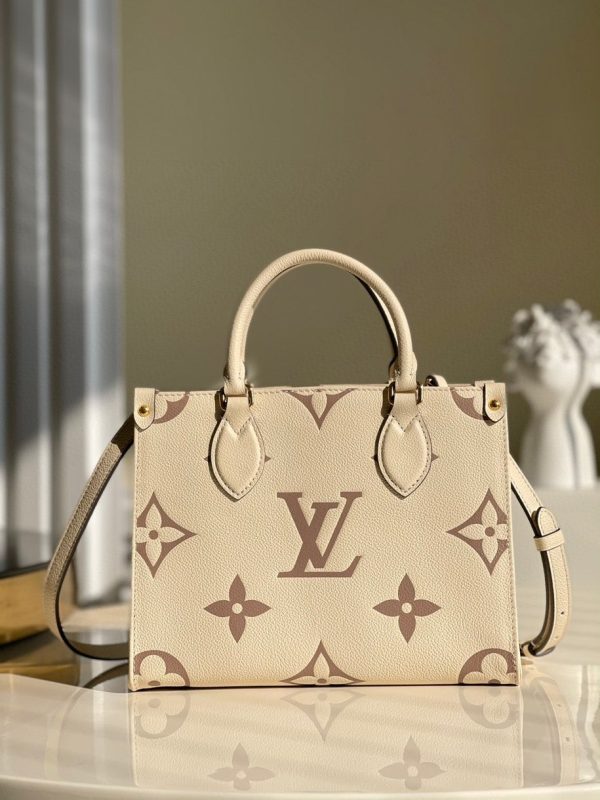 LV Onthego PM Monogram Empreinte Tourterelle Grey/Beige For Women, Shoulder And Crossbody Bags 9.8in/25cm LV M45654