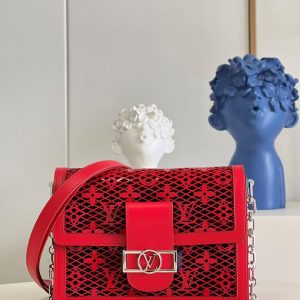 LV Mini Dauphine Bags By Nicolas Ghesquière With Monogram Lace Red For Women 20cm LV M20359