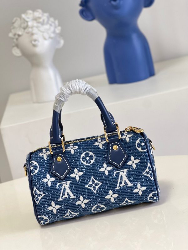 LV Nano Speedy Monogram Jacquard Denim Blue For Women, WoBags 6.3in/16cm LV M81168