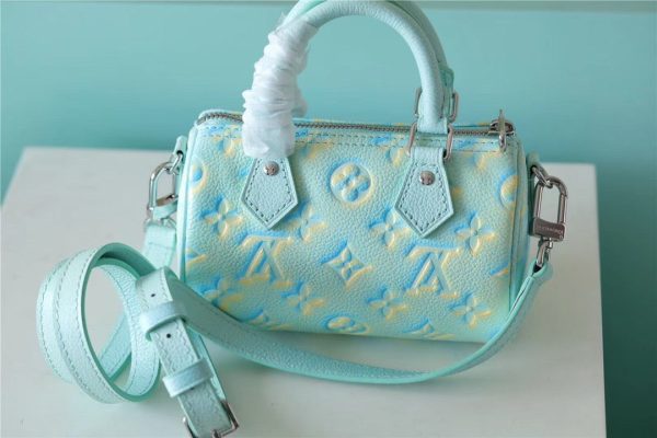 LV Nano Speedy Monogram Empreinte Vert D’eau Green For Women, Shoulder And Crossbody Bags 16cm/6.3in LV