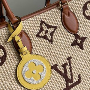 LV OnTheGo MM Tote Bag Monogram Raffia Tan For Women, Women’s Handbags, Shoulder Bags 13.8in/35cm LV M57707