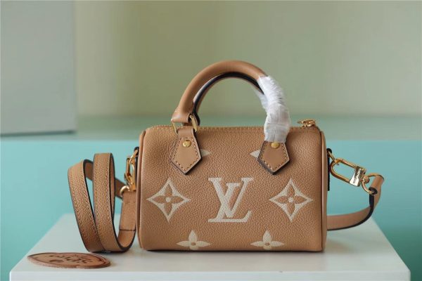 LV Nano Speedy Monogram Empreinte Arizona Beige / Cream For Women, Shoulder And Crossbody Bags 6.3in/16cm LV M81457