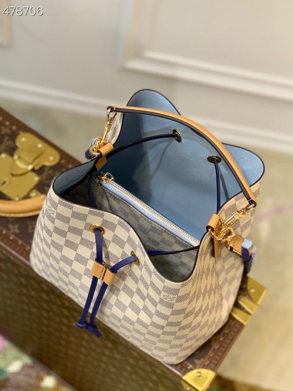 LV NeoNoe Bucket Bag MM Damier Azur Canvas 10.2in/26cm Blue For Women LV N50042