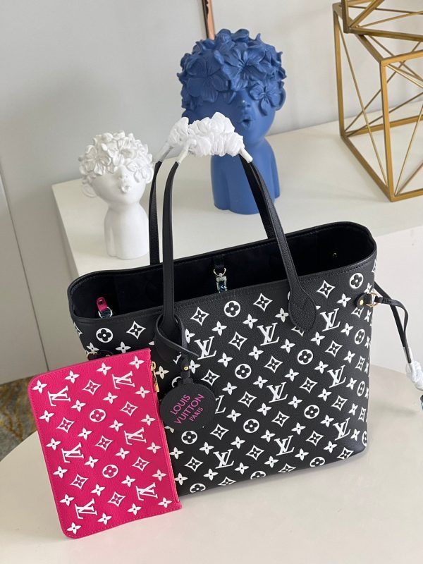 LV Neverfull MM Monogram Empreinte Black/White For Women, Tote Bags 12.2in/31cm LV M46103