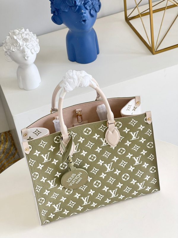 LV Onthego MM Monogram Empreinte Khaki Green For Women, Tote Bags 35cm LV M46060