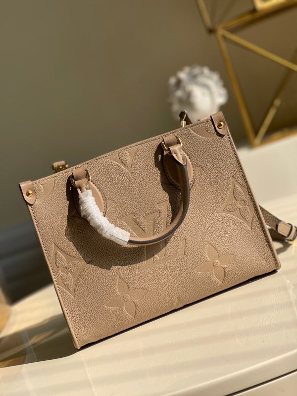 LV OnTheGo PM Tote Bag Monogram Empreinte Beige For Women, Women’s Handbags, Shoulder And Crossbody Bags 9.8in/25cm LV