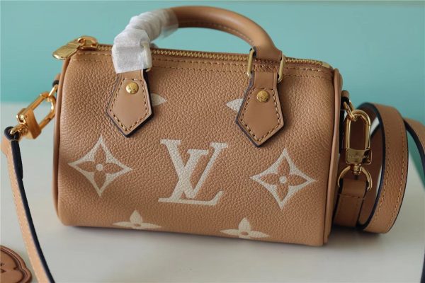 LV Nano Speedy Monogram Empreinte Arizona Beige / Cream For Women, Shoulder And Crossbody Bags 6.3in/16cm LV M81457