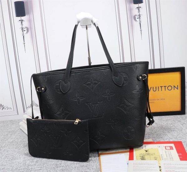 LV Neverfull MM Tote Bag Monogram Empreinte Black For Women, Shoulder Bags 12.2in/31cm LV M45685