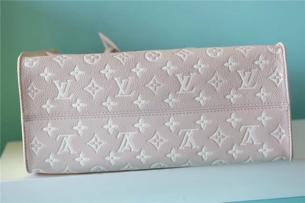 LV Onthego MM Monogram Empreinte Beige/ Pink/ Yellow For Women, Shoulder And Crossbody Bags 35cm/13.8in LV M46128