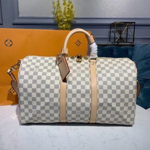 LV Keepall Bandouliere 45 Damier Azur Canvas For Women, WoBags, Travel Bags 17.7in/45cm LV N41430