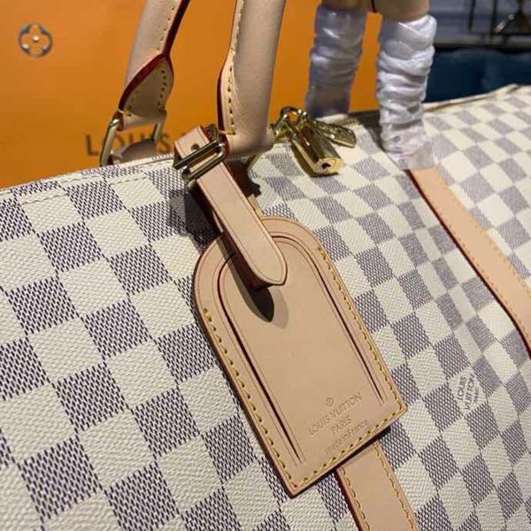 LV Keepall Bandouliere 55 Damier Azur Canvas For Women, Travel Bags 21.7in/55cm LV N41429