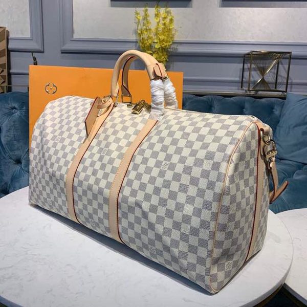 LV Keepall Bandouliere 55 Damier Azur Canvas For Women, Travel Bags 21.7in/55cm LV N41429