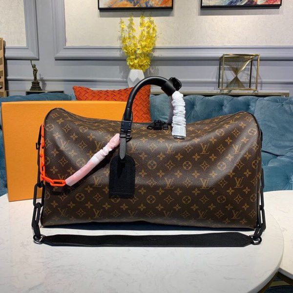 LV Keepall Bandouliere 50 Monogram Solar Ray Canvas Black/Orange By Virgil Abloh For Men, Bags, Travel Bags 19.7in/50cm LV M44471