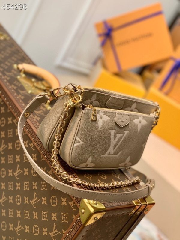 LV Multi Pochette Accessoires Monogram Empreinte Tourterelle Beige/Cream For Women, Shoulder And Crossbody Bags 9.8in/25cm LV