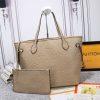 LV Neverfull MM Tote Bag Monogram Empreinte Tourterelle Gray For Women, Shoulder Bags 12.2in/31cm LV M45686