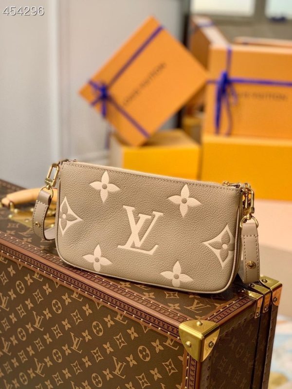 LV Multi Pochette Accessoires Monogram Empreinte Tourterelle Beige/Cream For Women, Shoulder And Crossbody Bags 9.8in/25cm LV