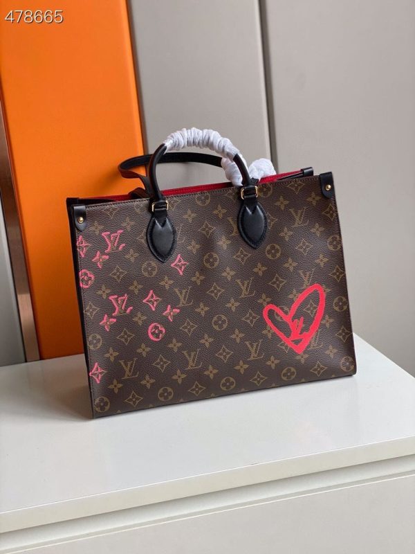 LV Onthego MM Fall In Love Monogram Heart Tote Bag Brown For Women 35cm LV