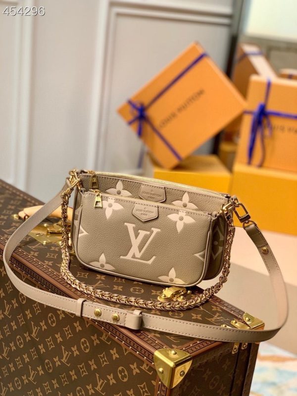 LV Multi Pochette Accessoires Monogram Empreinte Tourterelle Beige/Cream For Women, Shoulder And Crossbody Bags 9.8in/25cm LV