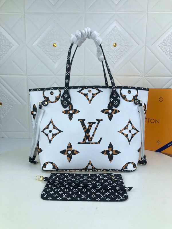 LV Neverfull MM Tote Bag Monogram Jungle Canvas Black/Caramel For Women, Shoulder Bags 12.2in/31cm LV M44716