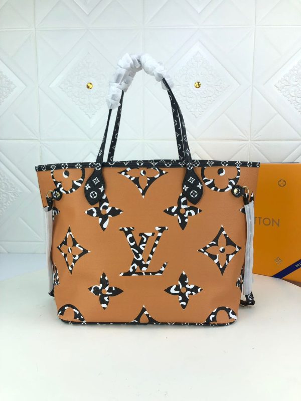 LV Neverfull MM Tote Bag Monogram Jungle Canvas Black/Caramel For Women, Shoulder Bags 12.2in/31cm LV M44716