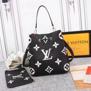 LV NeoNoe MM Bucket Bag Monogram Flowers Black/White For Women, Shoulder And Crossbody Bags 10.2in/26cm LV M45497