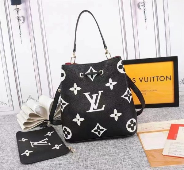 LV NeoNoe MM Bucket Bag Monogram Flowers Black/White For Women, Shoulder And Crossbody Bags 10.2in/26cm LV M45497