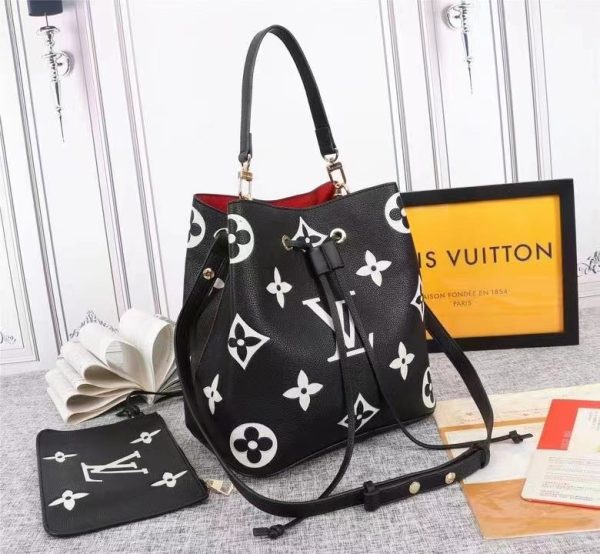 LV NeoNoe MM Bucket Bag Monogram Flowers Black/White For Women, Shoulder And Crossbody Bags 10.2in/26cm LV M45497