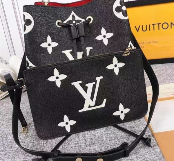 LV NeoNoe MM Bucket Bag Monogram Flowers Black/White For Women, Shoulder And Crossbody Bags 10.2in/26cm LV M45497