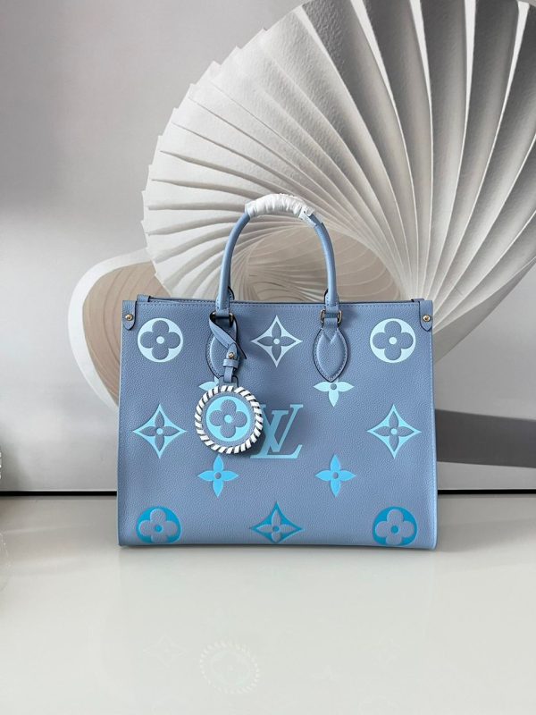 LV OnTheGo MM Monogram Empreinte Summer Blue For By The Pool Collection, Women Handbags, Tote Bags 13.8in/35cm LV M45718