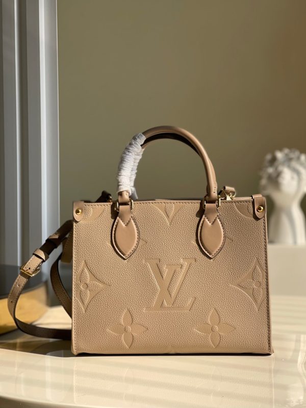 LV OnTheGo PM Tote Bag Monogram Empreinte Beige For Women, Women’s Handbags, Shoulder And Crossbody Bags 9.8in/25cm LV