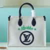 LV Onthego MM Monogram Giant And Raffia White/ Black For Women, Shoulder And Crossbody Bags 35cm/13.8in LV