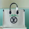 LV Onthego GM Monogram Giant And Raffia White/ Black For Women, Shoulder And Crossbody Bags 41cm/16.1in LV