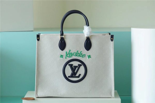 LV Onthego GM Monogram Giant And Raffia White/ Black For Women, Shoulder And Crossbody Bags 41cm/16.1in LV