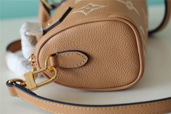 LV Nano Speedy Monogram Empreinte Arizona Beige / Cream For Women, Shoulder And Crossbody Bags 6.3in/16cm LV M81457