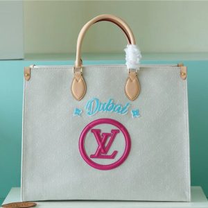 LV Onthego GM Monogram Giant And Raffia White/ Pink For Women, Shoulder And Crossbody Bags 41cm/16.1in LV