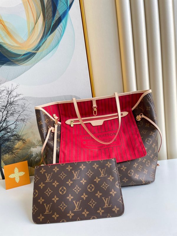 LV Neverfull MM Monogram Canvas Red For Women, Shoulder Bags 12.6in/31cm LV M41178