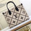 LV Onthego MM Tote Bag Monogram Empreinte Crème Beige For Women, Women Handbags, Shoulder Bags And Crossbody Bags 13.8in/35cm LV M46016