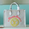 LV Onthego MM Monogram Giant And Raffia White/ Yellow For Women, Shoulder And Crossbody Bags 35cm/13.8in LV