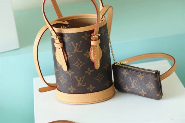 LV Nano Bucket Bag Monogram Canvas Brown For Women Brown 6.7in/17cm LV