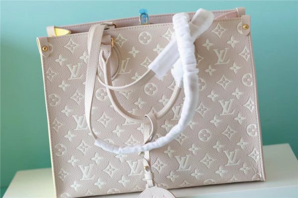 LV Onthego MM Monogram Empreinte Beige/ Pink/ Yellow For Women, Shoulder And Crossbody Bags 35cm/13.8in LV M46128