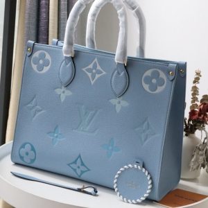 LV OnTheGo MM Tote Bag Monogram Empreinte Summer Blue For The Pool Collection, Women Handbags 13.8in/35cm LV M45718