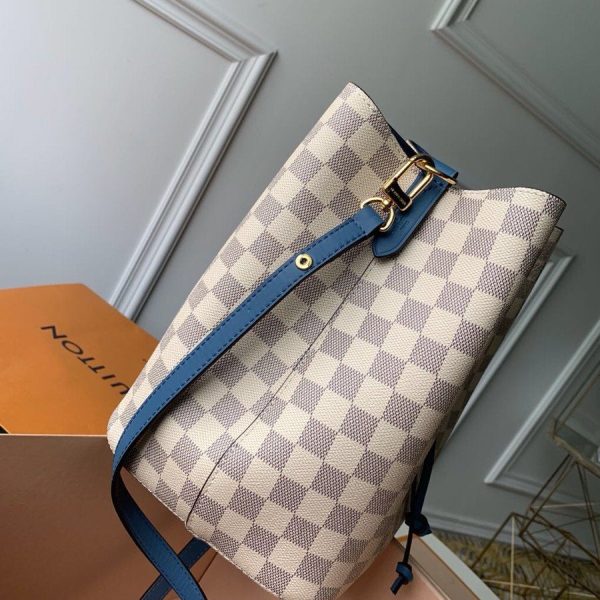 LV NeoNoe MM Bucket Bag Damier Azur Canvas Bleuet Blue For Women, Shoulder And Crossbody Bags 10.2in/26cm LV N40153