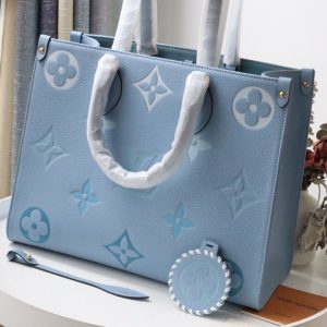 LV OnTheGo MM Tote Bag Monogram Empreinte Summer Blue For The Pool Collection, Women Handbags 13.8in/35cm LV M45718