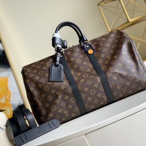 LV Keepall Bandouliere 45 Monogram Macassar Canvas For Men, Bags, Travel Bags 17.7in/45cm LV M56711