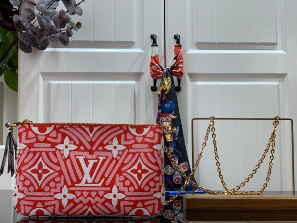 LV LV Crafty Double Zip Pochette Monogram Canvas Red/White For Women, Shoulder And Crossbody Bags 7.9in/20cm LV