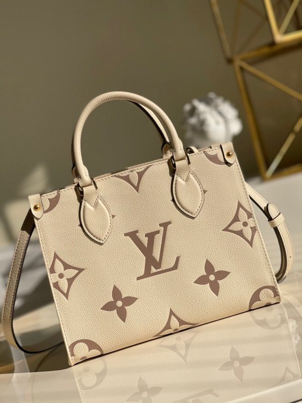 LV Onthego PM Monogram Empreinte Tourterelle Grey/Beige For Women, Shoulder And Crossbody Bags 9.8in/25cm LV M45654