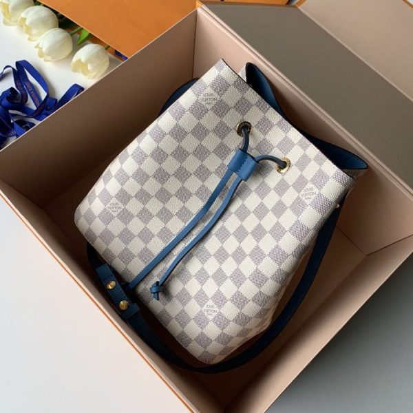 LV NeoNoe MM Bucket Bag Damier Azur Canvas Bleuet Blue For Women, Shoulder And Crossbody Bags 10.2in/26cm LV N40153